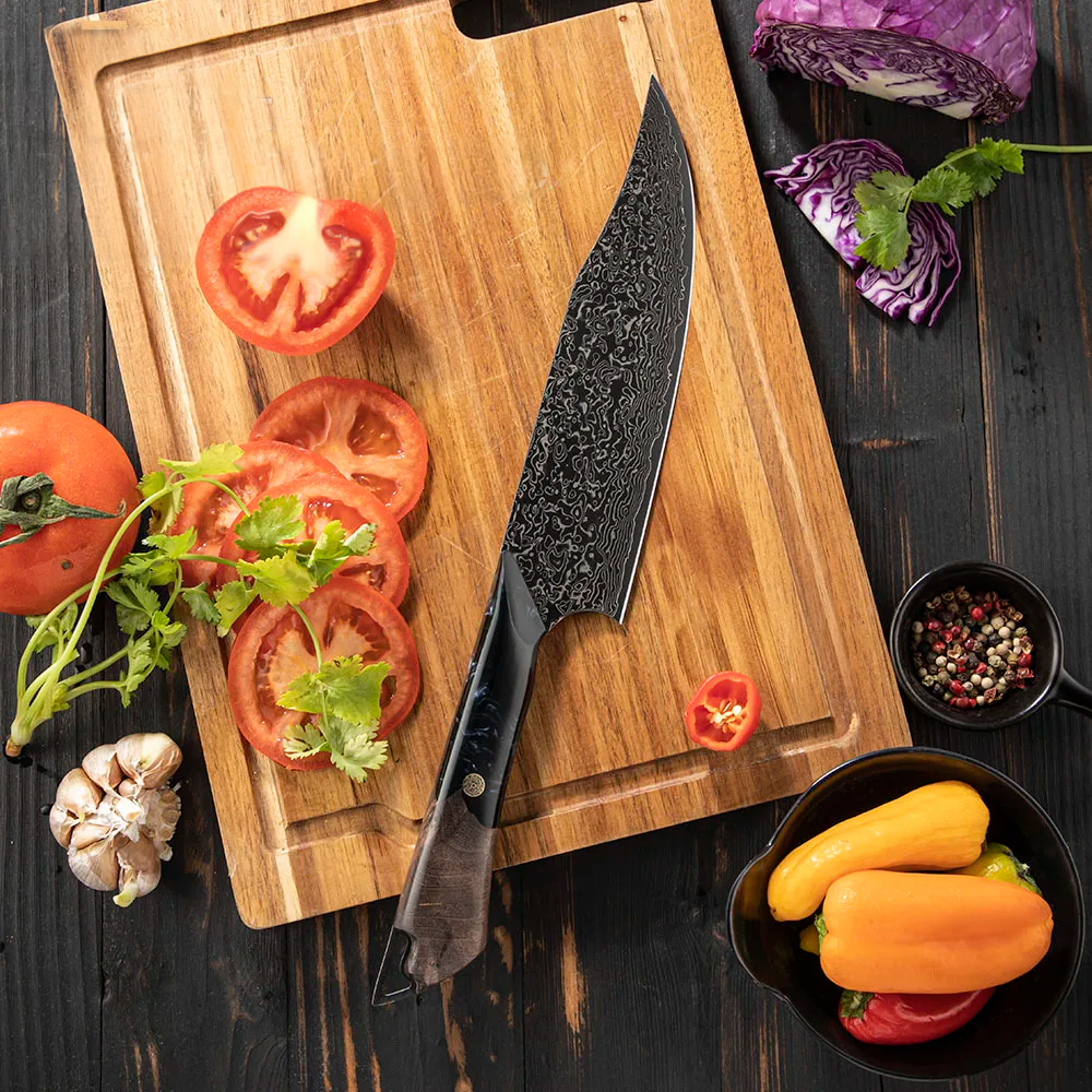 Premium Chef Knife - Damascus Full Tang, Maple and Resin - Professional Kitchen Knife for Slicing, Chopping, and Dicing - Hikari