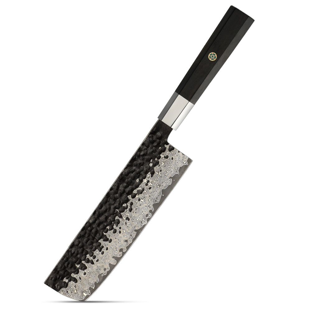 Nakiri Vegetable Knife, Hikari – Damascus VG -10 Blade, Ebony Handle, Japanese Style