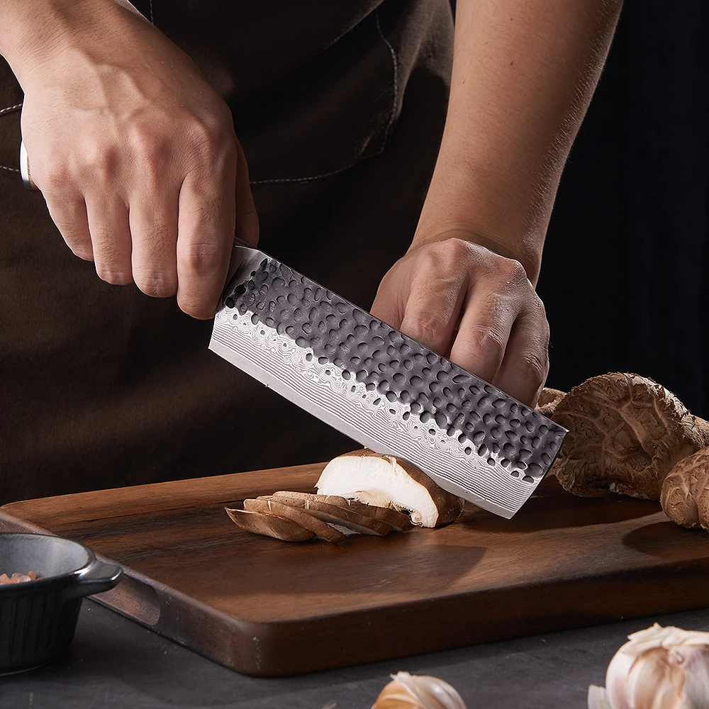 Vegetable Knife, Hikari – Damascus and VG -10 Steel Blade, Premium Full Tang Walnut Handle, Perfect for Slicing