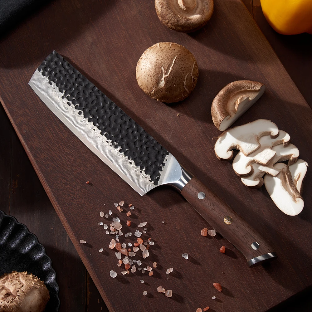 Vegetable Knife, Hikari – Damascus and VG -10 Steel Blade, Premium Full Tang Walnut Handle, Perfect for Slicing