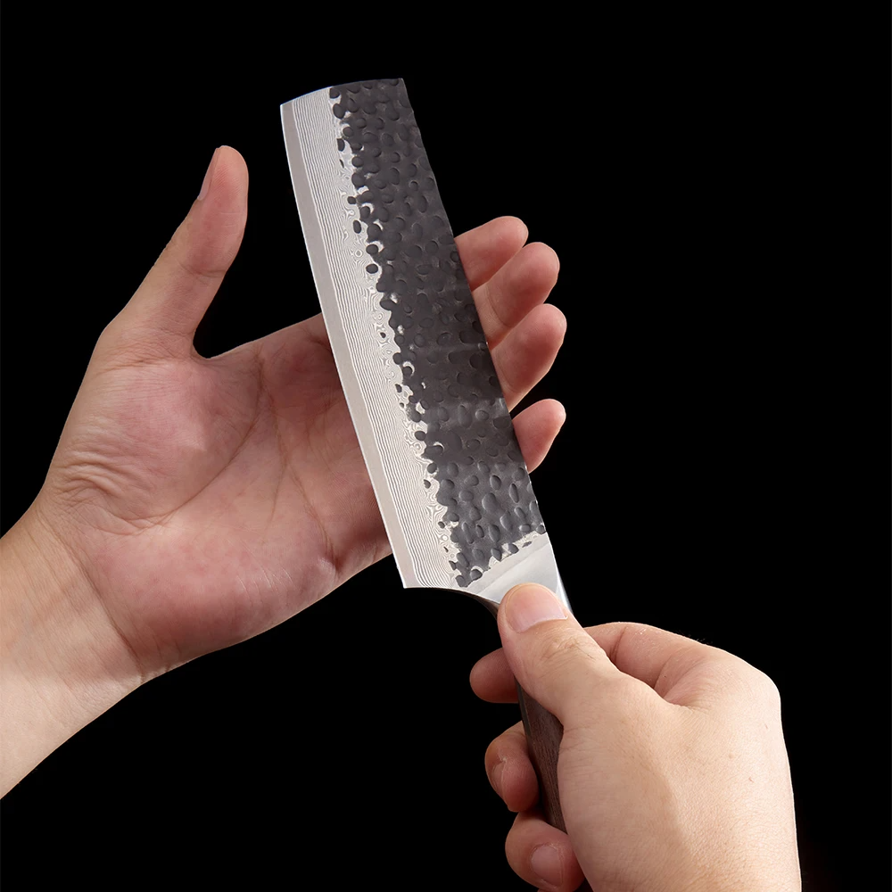 Vegetable Knife, Hikari – Damascus and VG -10 Steel Blade, Premium Full Tang Walnut Handle, Perfect for Slicing