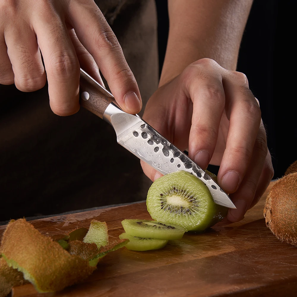 Paring Knife, Hikari – Damascus Blade with Premium Walnut Handle for Precision Cutting and Delicate Tasks