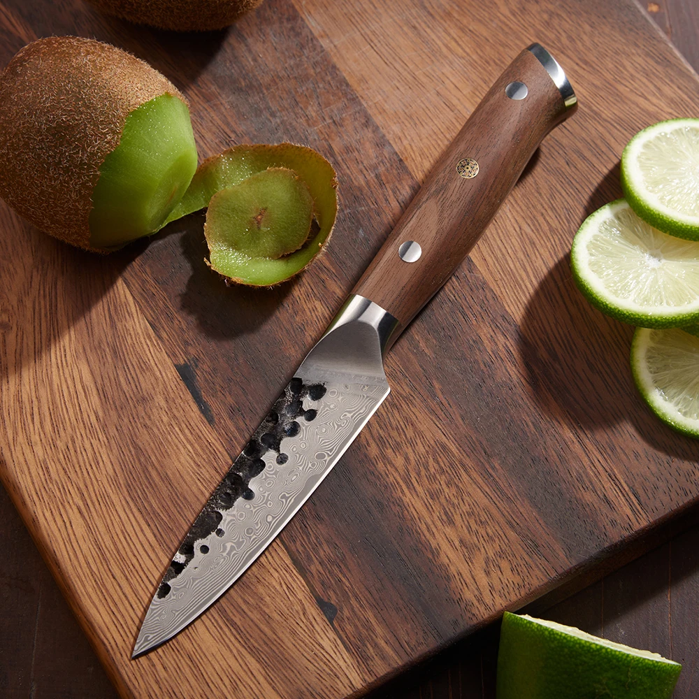 Paring Knife, Hikari – Damascus Blade with Premium Walnut Handle for Precision Cutting and Delicate Tasks