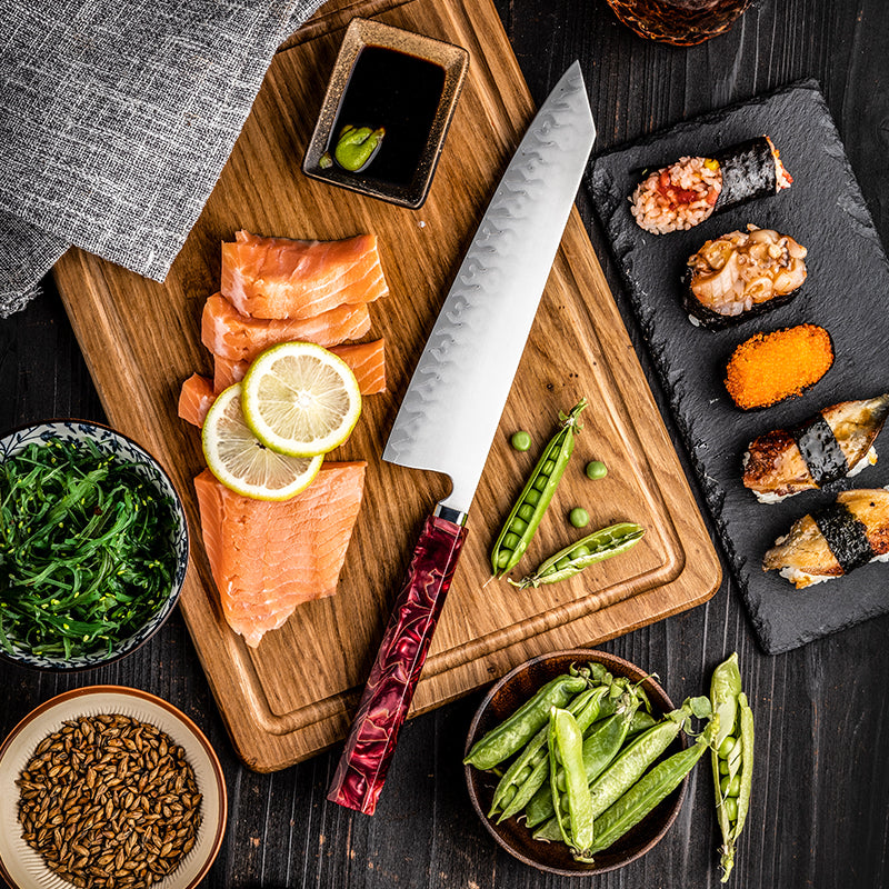 Hikari Kiritsuke Knife – Professional Japanese Style Chef Knife with Frosted Blade & Resin Handle