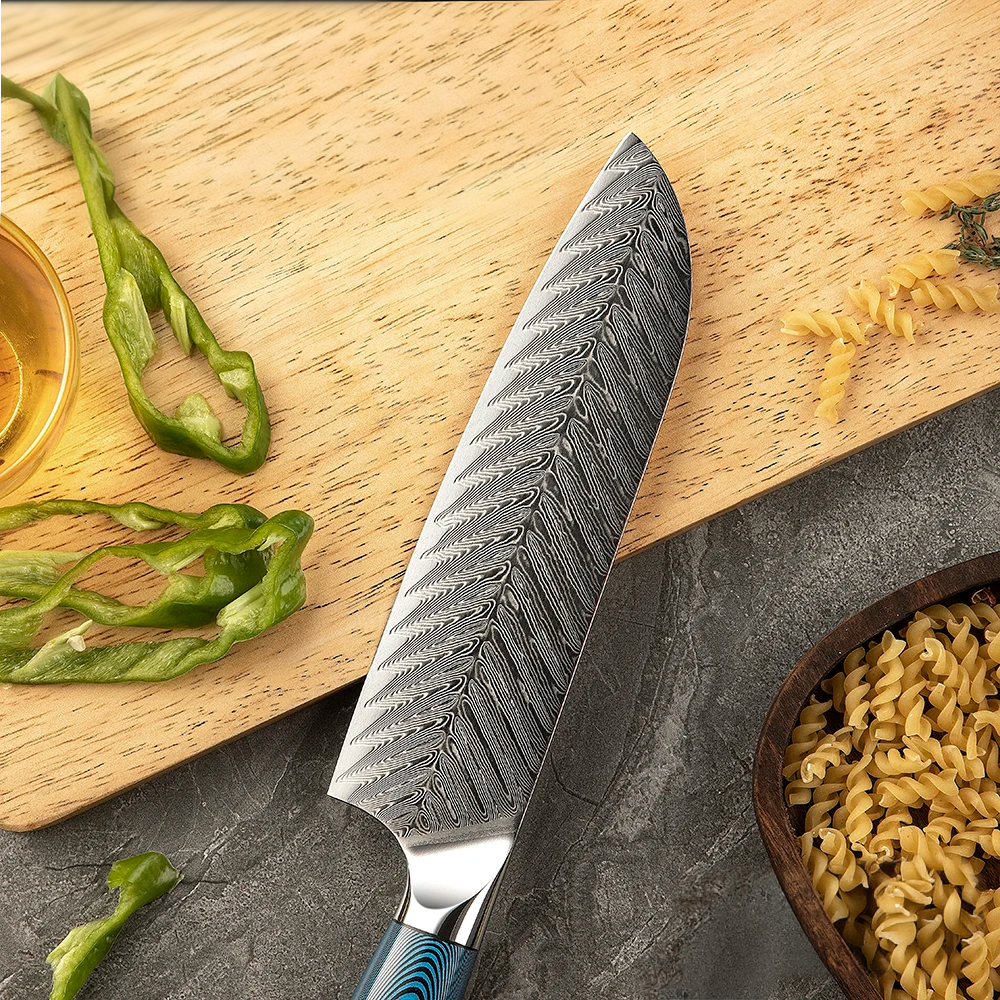 Japanese Style Knife for Meat, Vegetables, Hikari – Damascus Steel Blade, Ergonomic Pakkawood Handle - Hikari