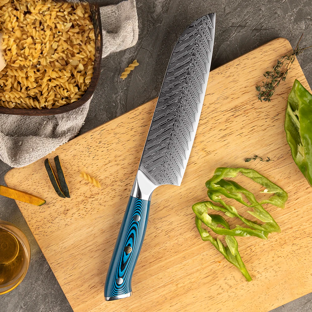 Japanese Style Knife for Meat, Vegetables, Hikari – Damascus Steel Blade, Ergonomic Pakkawood Handle - Hikari