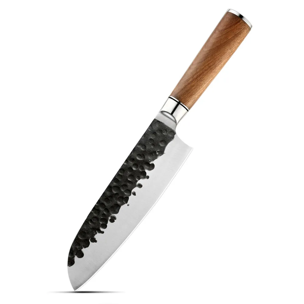 Santoku Knife, Hikari – Carbon Steel, Rosewood Handle, All-Purpose Kitchen Knife for Meat, Fish, and Vegetables - Hikari