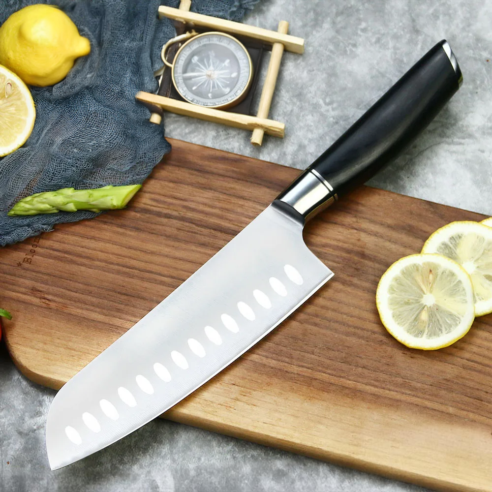 General Purpose Kitchen Knife, Hikari – Santoku, German Steel Blade, Japanese-style Pakkawood Handle - Hikari