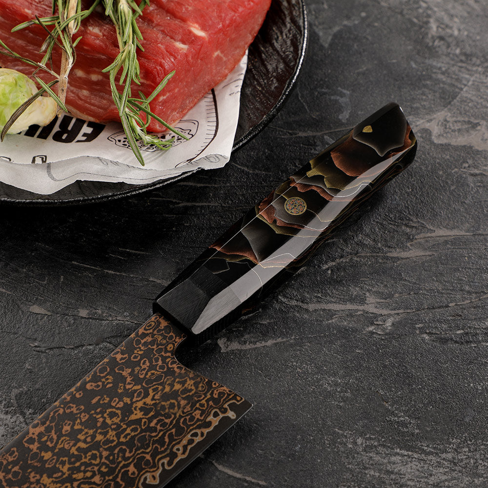 Premium Santoku Knife, Hikari – VG -10 Copper Damascus, Professional Kitchen Knife for Precision Cutting - Hikari