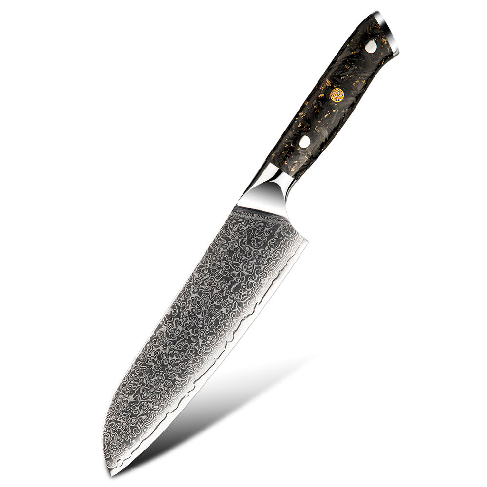 Professional Santoku Knife, Hikari – Damascus & VG -10 18 cm Blade, Carbon Fiber Handle, Multipurpose Kitchen Knife - Hikari