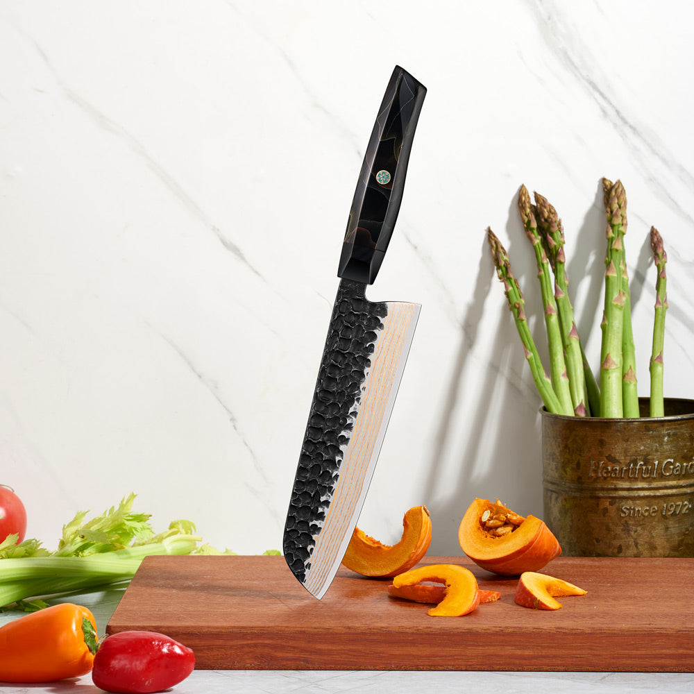 Premium Knife for Meat and Vegetables– Japanese-Style, VG -10 Steel Copper Damascus, Copper Resin Handle - Hikari