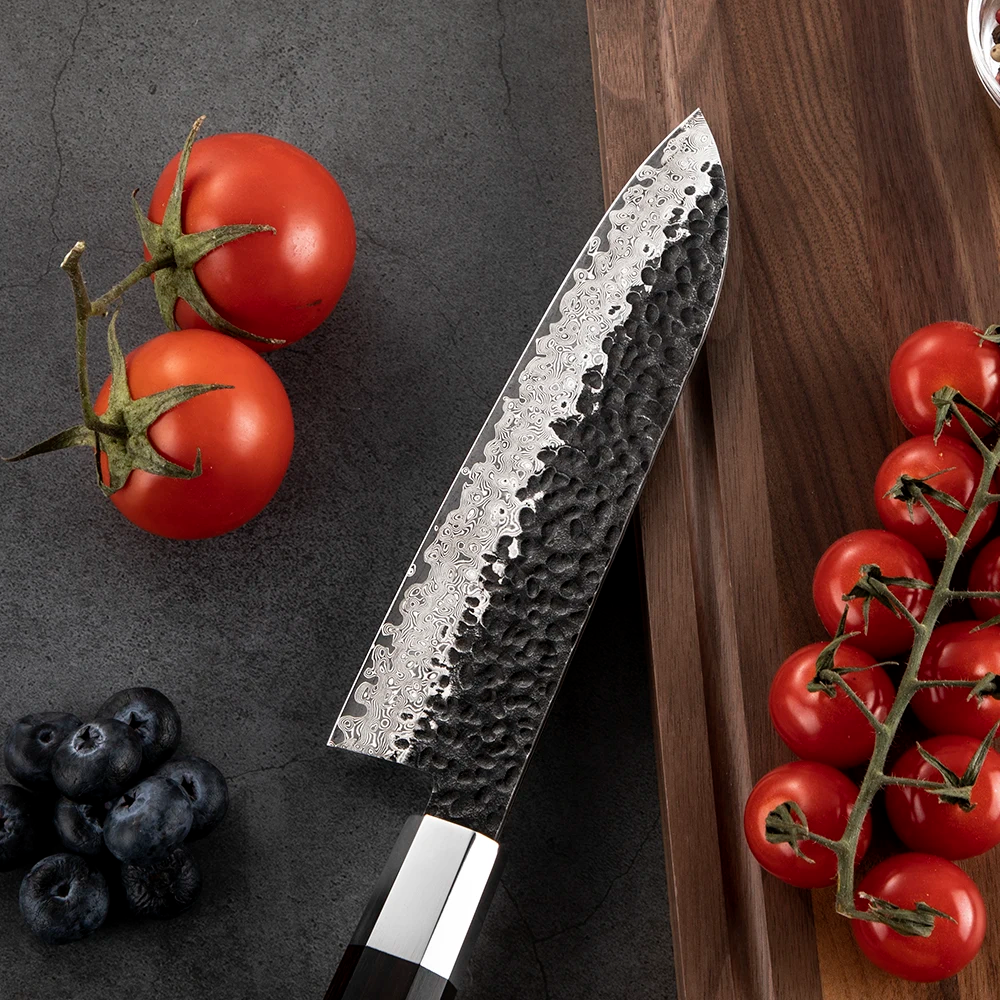 Professional Santoku Knife, Hikari – Damascus Steel Blade, Ebony Handle, Multipurpose Knife