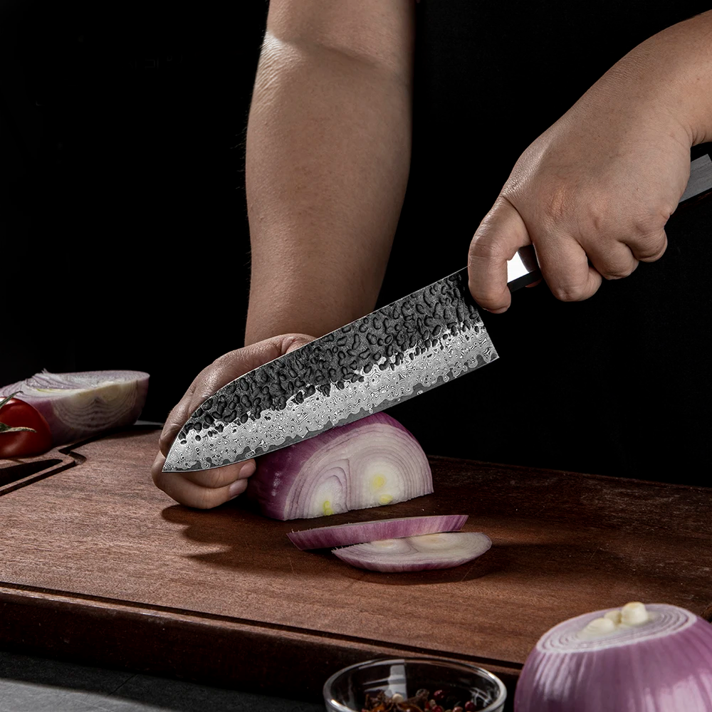 Professional Santoku Knife, Hikari – Damascus Steel Blade, Ebony Handle, Multipurpose Knife
