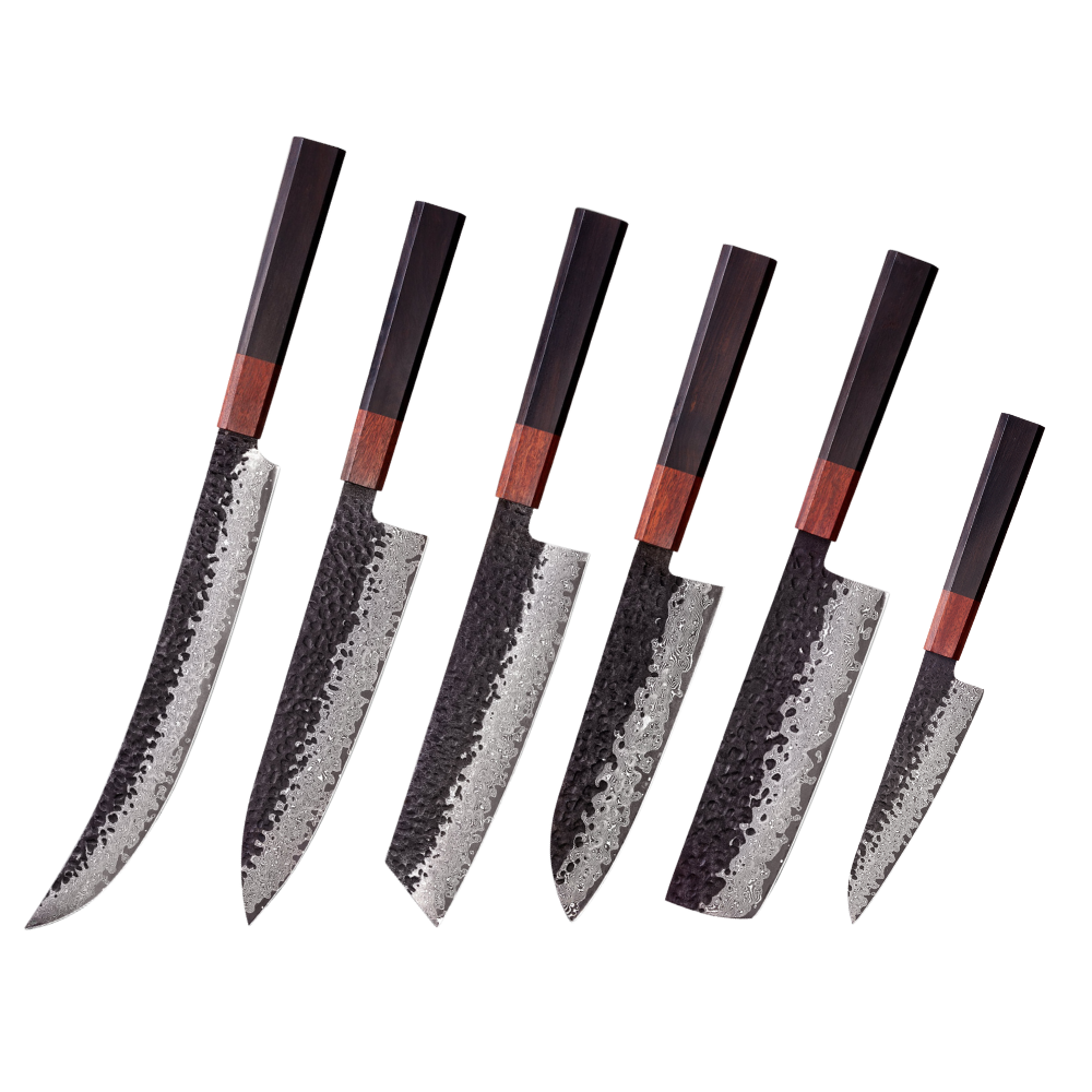 Professional Knife Set VG-10 Damascus Steel & Ebony Handle H251 - Hikari