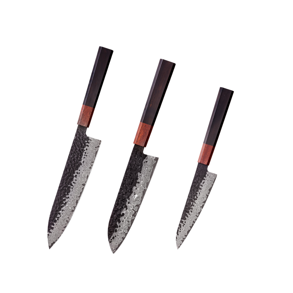 Professional Knife Set VG-10 Damascus Steel & Ebony Handle H252 - Hikari