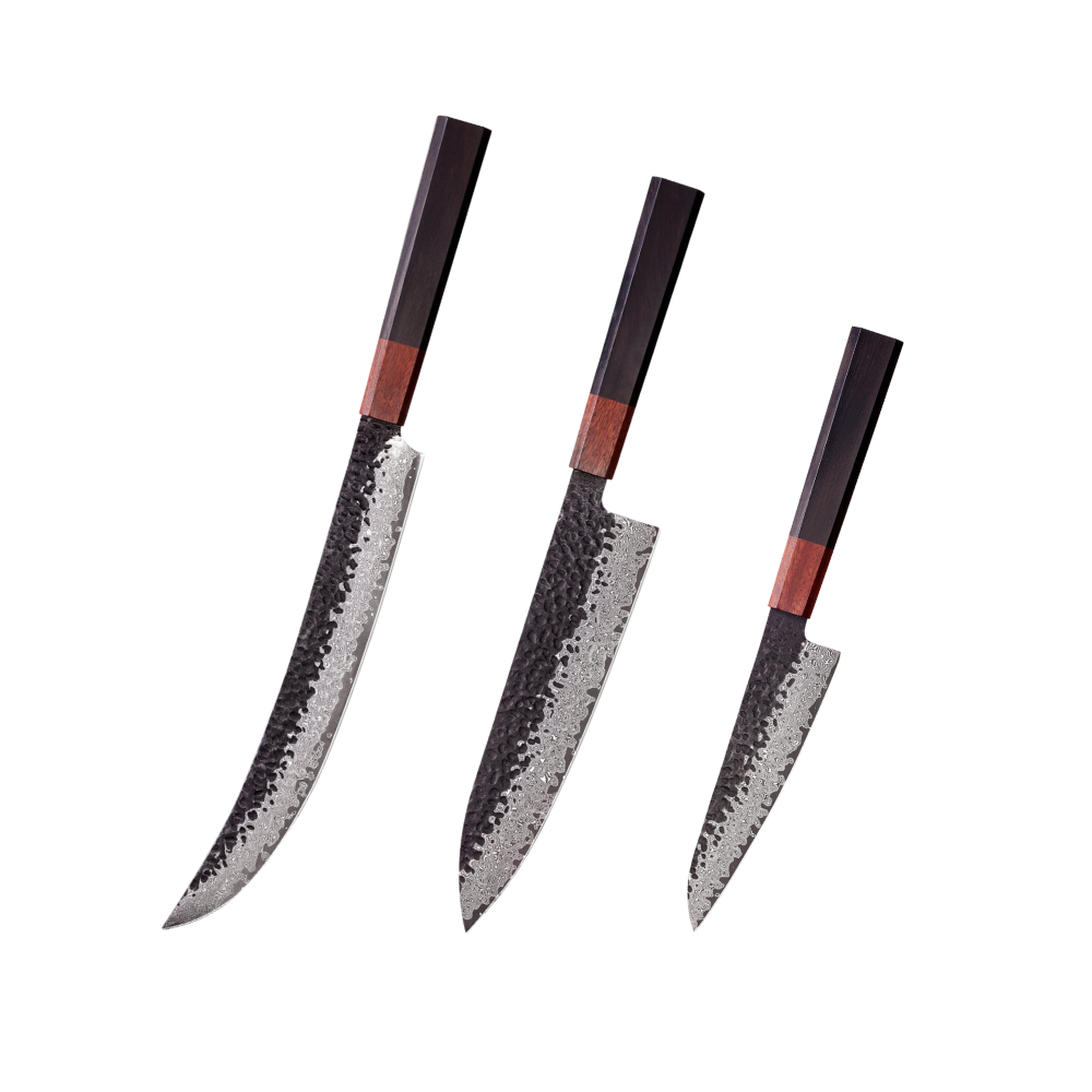Professional Knife Set VG-10 Damascus Steel & Ebony Handle H253 - Hikari