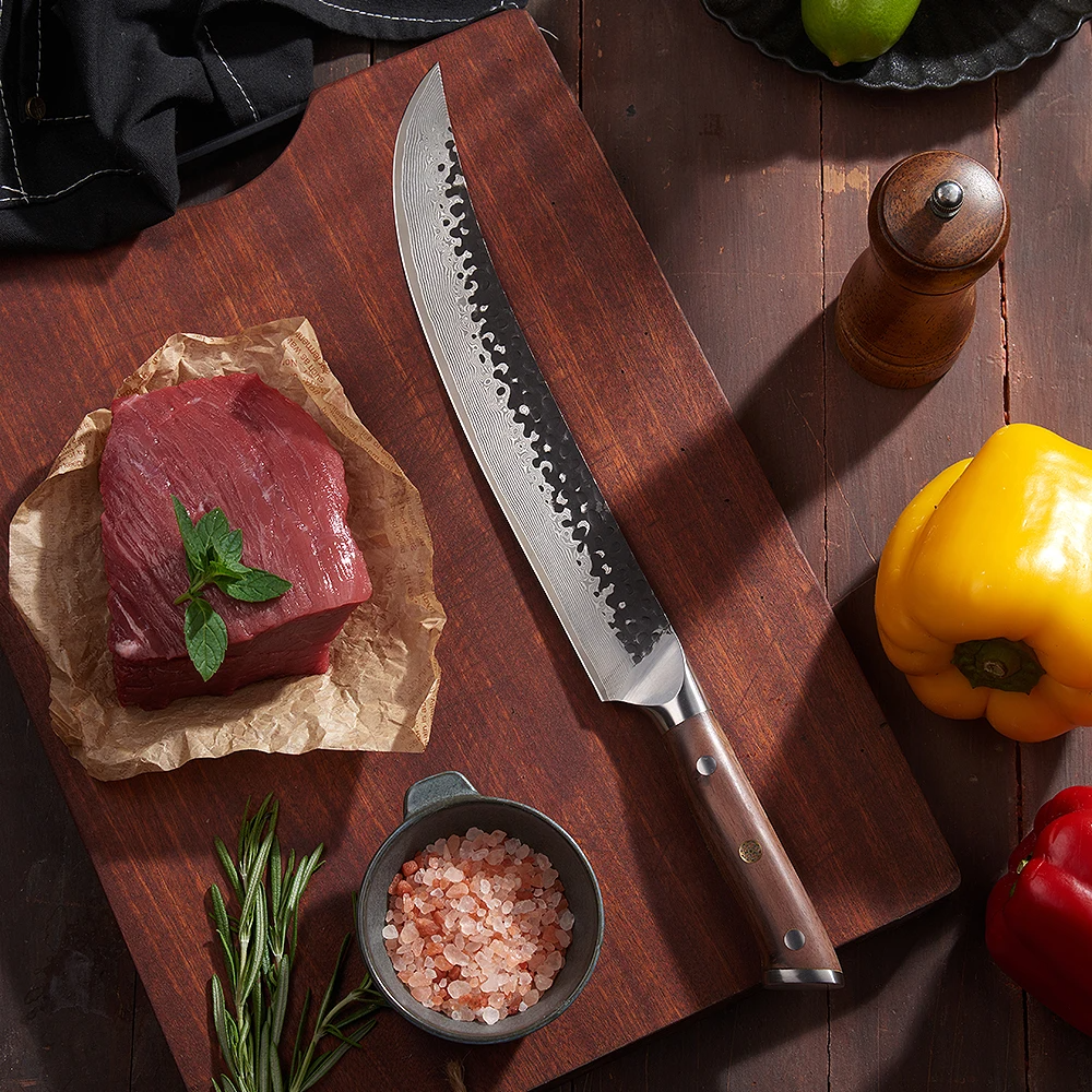 Slaughter VG-10 Kurouchi Hammered Damascus Premium Walnut Handle 25cm - Hikari