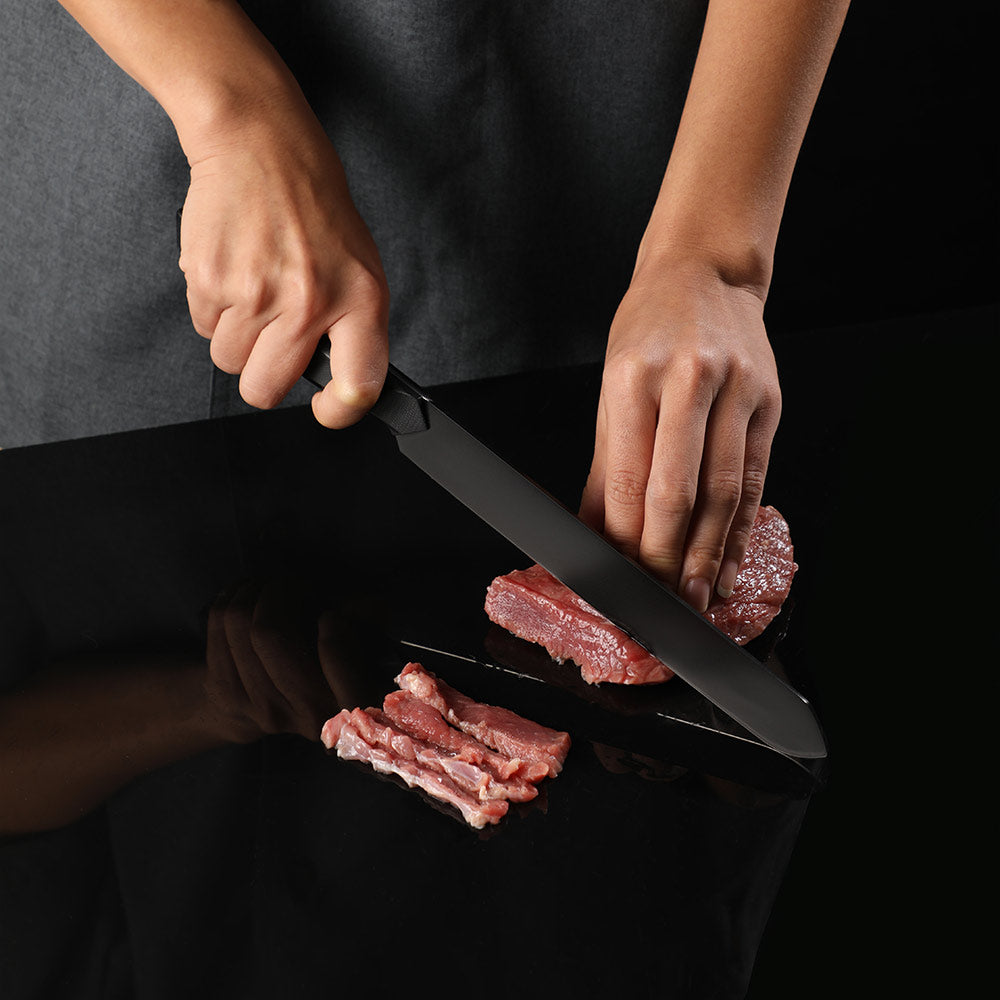 Professional Kitchen Knife, Hikari – 440C High Carbon Stainless Steel Blade with Titanium Coating, G10 Handle for Meat and Bread Slicing - Hikari