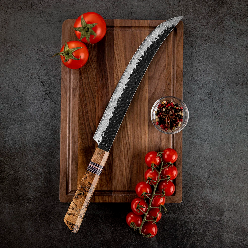 Slaughter VG-10 Kurouchi Hammered Damascus G10 Spalted Maple Handle 25cm - Hikari