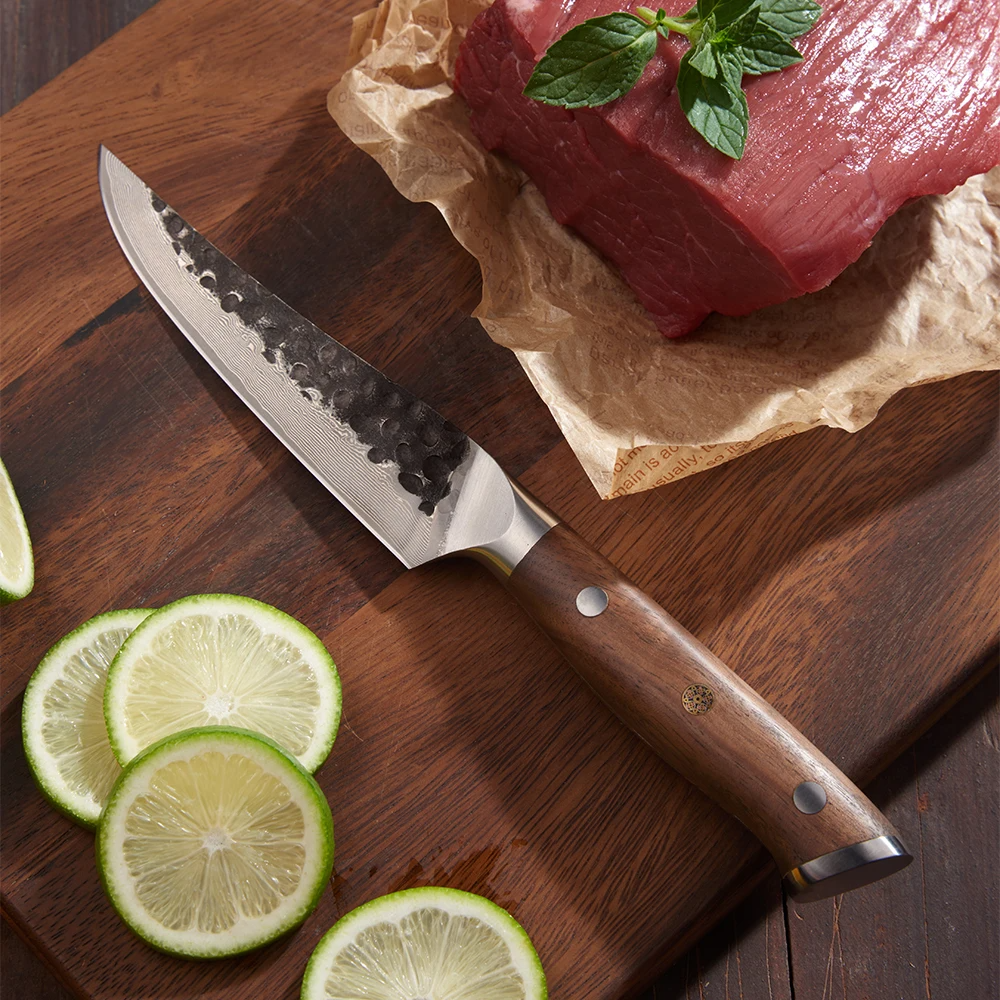 Professional Steak Knife, Hikari – VG- 10 Damascus Steel, Walnut Handle, Perfect for Slicing Meats and BBQ - Hikari