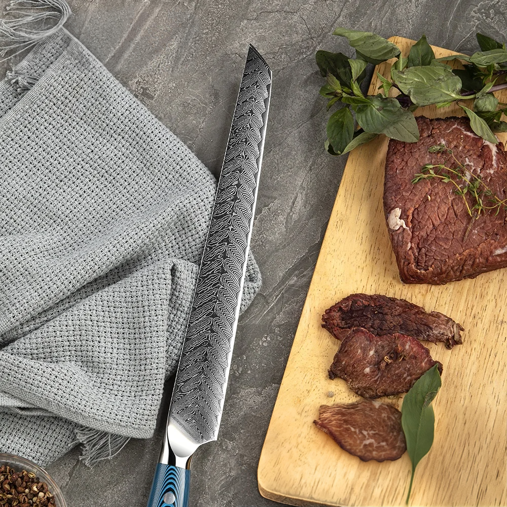 Hikari Sujihiki Knife – Damascus Blade, Pakkawood handle, for Slicing and Butchering Meat & Fish