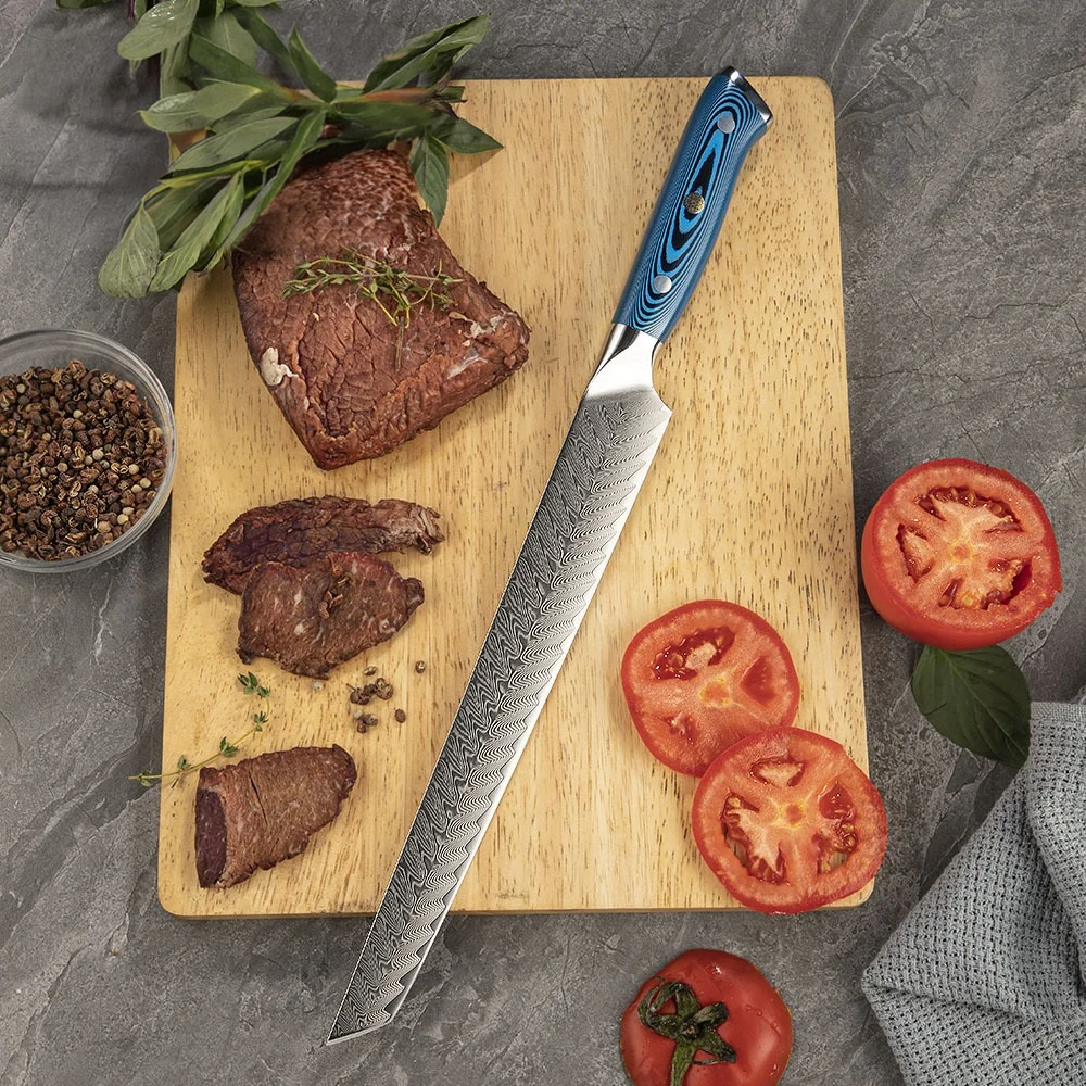 Hikari Sujihiki Knife – Damascus Blade, Pakkawood handle, for Slicing and Butchering Meat & Fish