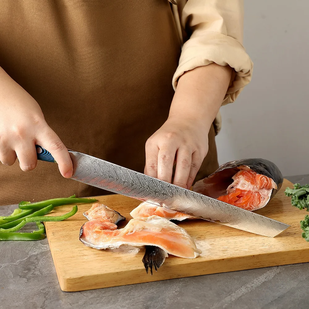 Hikari Sujihiki Knife – Damascus Blade, Pakkawood handle, for Slicing and Butchering Meat & Fish