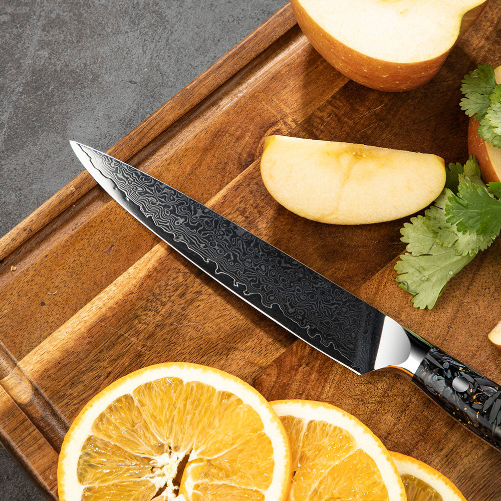 Professional Petty Knife, Hikari – Damascus VG -10 Steel Blade, Resin Full Tang Handle, Small Kitchen Knife - Hikari