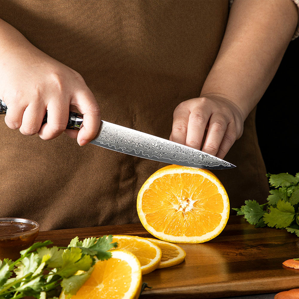 Professional Petty Knife, Hikari – Damascus VG -10 Steel Blade, Resin Full Tang Handle, Small Kitchen Knife - Hikari