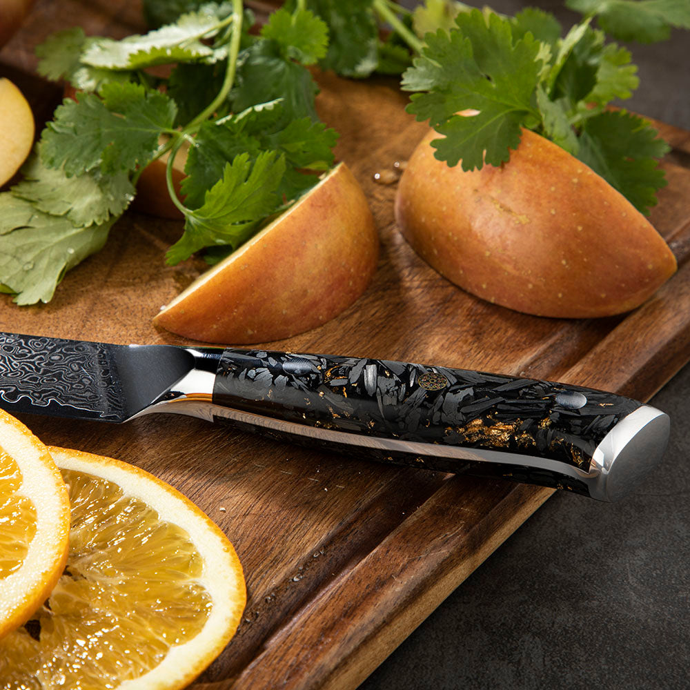 Professional Petty Knife, Hikari – Damascus VG -10 Steel Blade, Resin Full Tang Handle, Small Kitchen Knife - Hikari