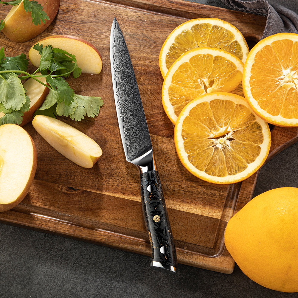 Professional Petty Knife, Hikari – Damascus VG -10 Steel Blade, Resin Full Tang Handle, Small Kitchen Knife - Hikari