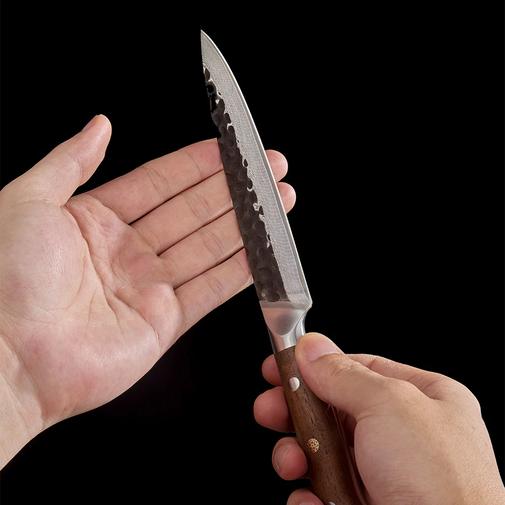 Professional Petty Knife, Hikari – Damascus VG- 10 Blade, Fruit & Vegetable Precision Cutting, Walnut Handle