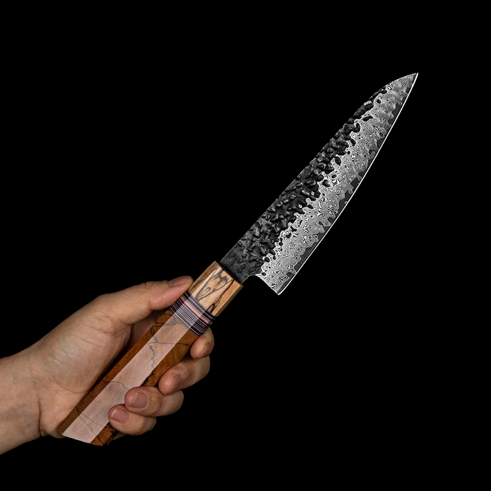 Petty Knife, Hikari – Damascus Blade with Maple Handle for Intricate Culinary Tasks - Hikari