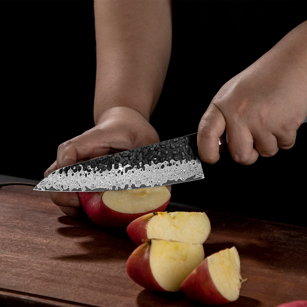 Small Kitchen Knife, Hikari – Damascus Blade with Ebony Handle for Delicate Cutting and Peeling