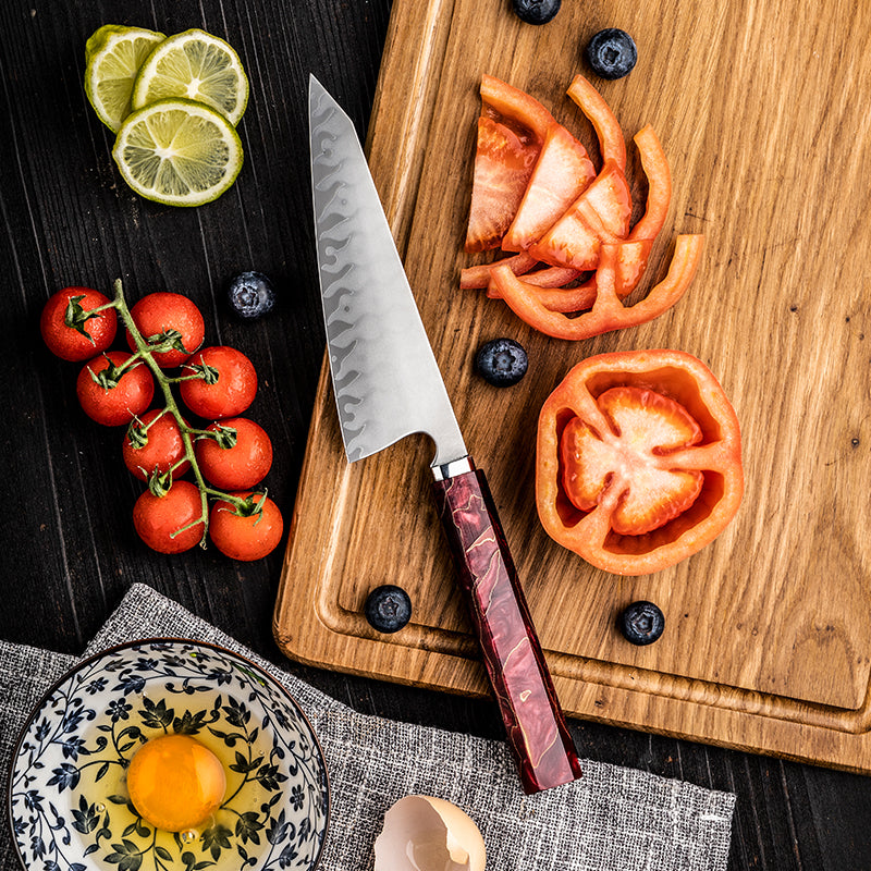 Hikari Petty Knife – Professional Japanese Utility Knife with Frosted Blade & Resin Handle