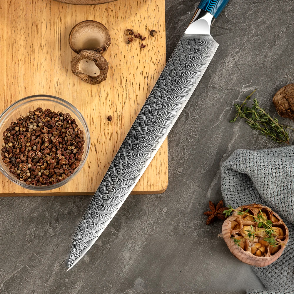 Hikari Yanagiba – Damascus Sushi Knife with Belle Pakkawood Handle, Raw Meat Preparation