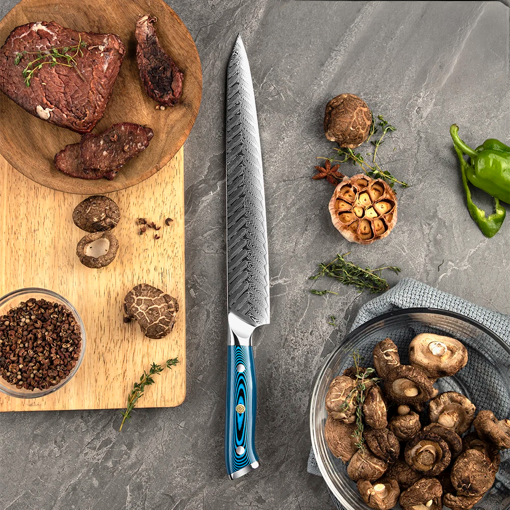 Hikari Yanagiba – Damascus Sushi Knife with Belle Pakkawood Handle, Raw Meat Preparation