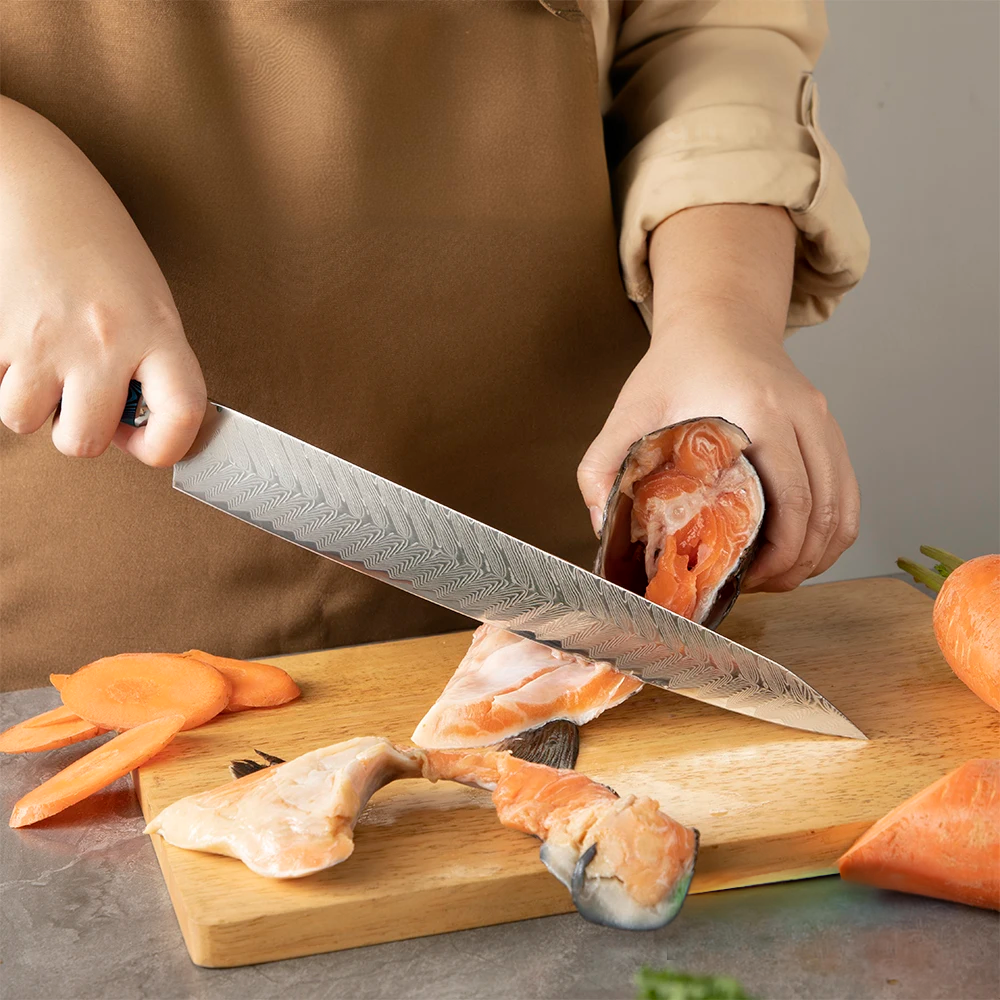 Hikari Yanagiba – Damascus Sushi Knife with Belle Pakkawood Handle, Raw Meat Preparation