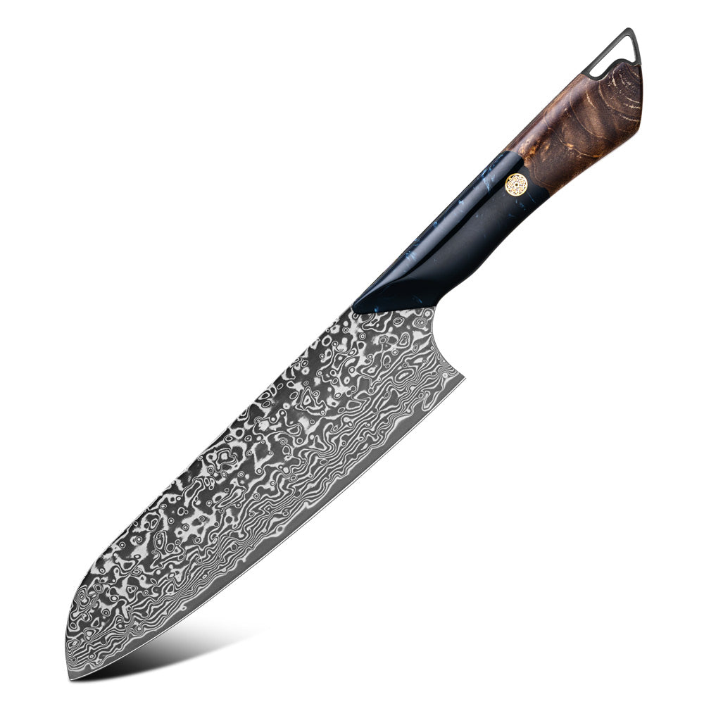 Hikari Damascus Santoku Knife – 7-Inch VG10 Blade with Maple & Resin Handle