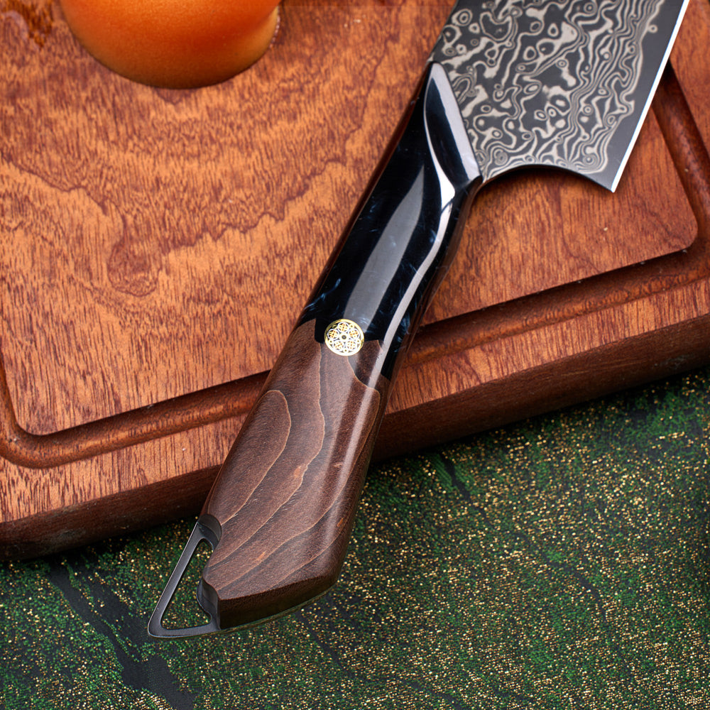Hikari Damascus Santoku Knife – 7-Inch VG10 Blade with Maple & Resin Handle