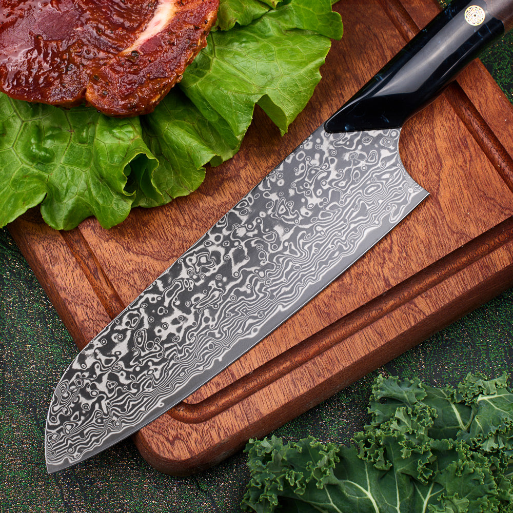 Hikari Damascus Santoku Knife – 7-Inch VG10 Blade with Maple & Resin Handle
