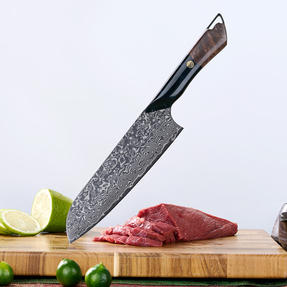 Hikari Damascus Santoku Knife – 7-Inch VG10 Blade with Maple & Resin Handle