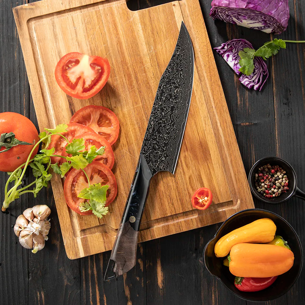 Premium Chef Knife - Damascus Full Tang, Carbon Fiber - Professional Kitchen Knife for Slicing, Chopping, and Dicing