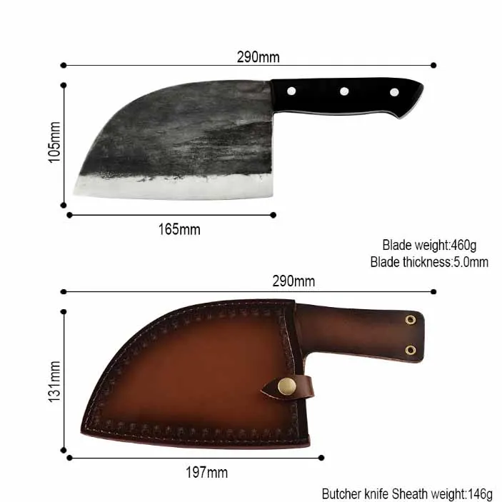 Cleaver High Carbon Steel, Pakkawood Handle with Leather Bag, 18 cm