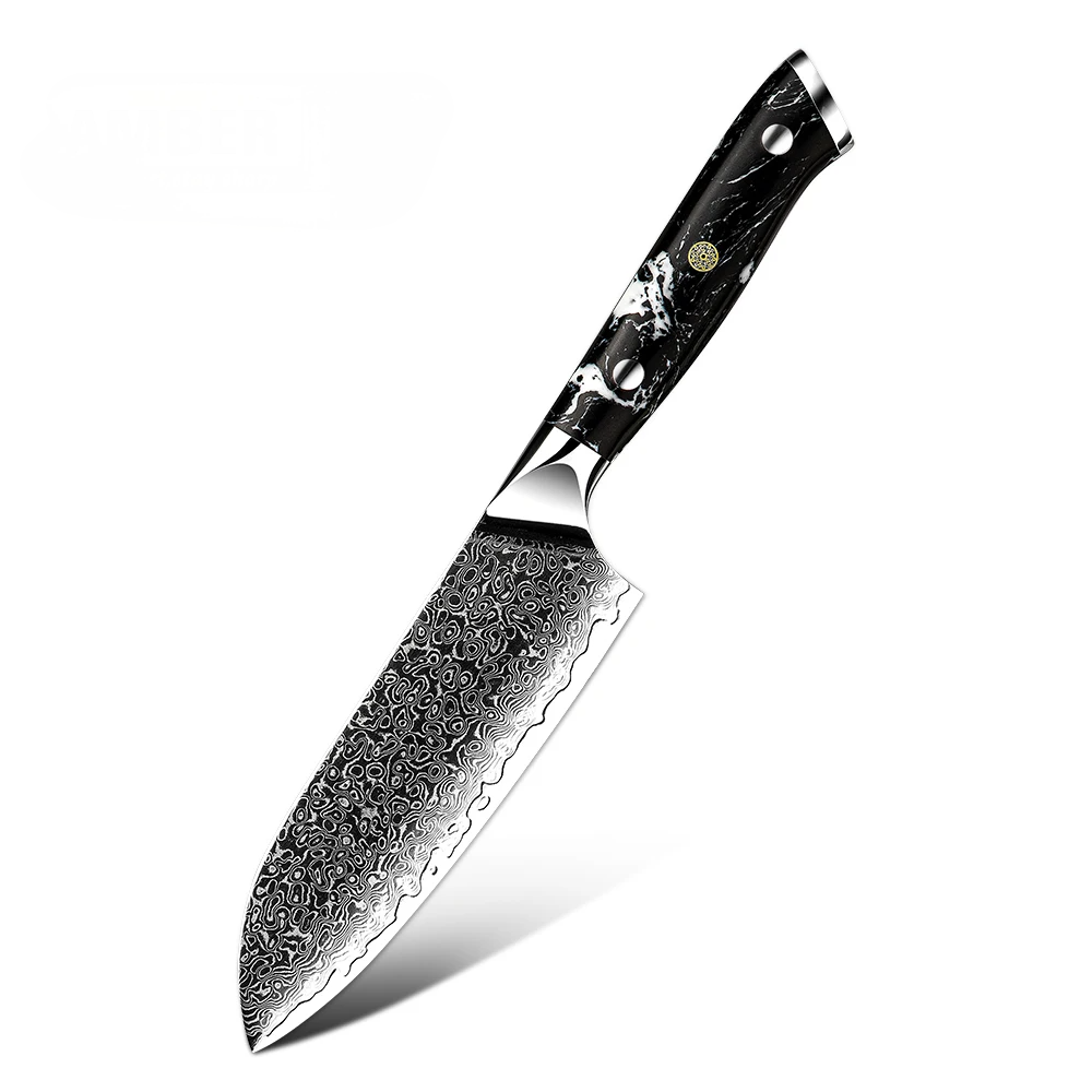 Santoku Small VG-10 Damascus Carbon Fiber Foil Resin Handle 13cm