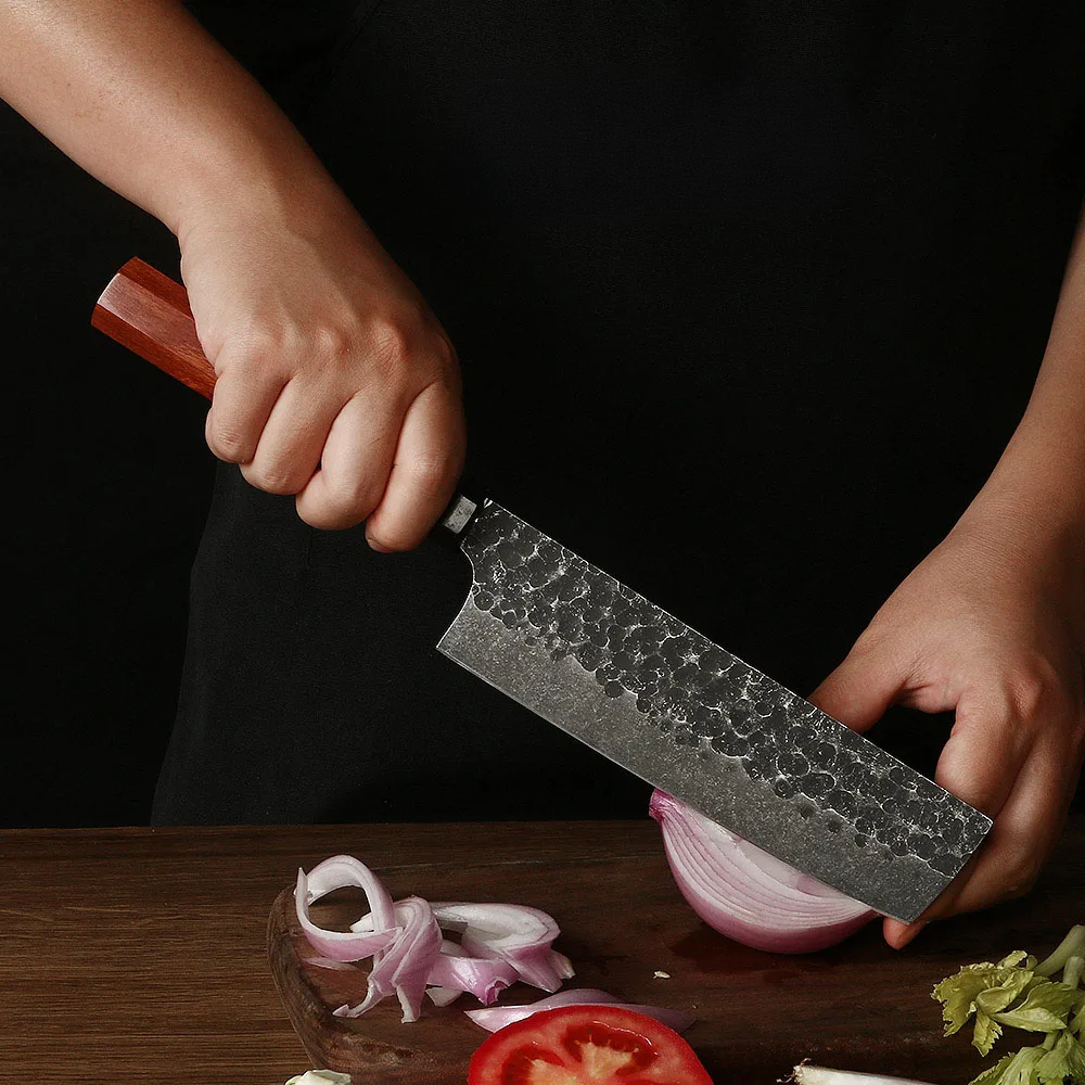 Nakiri Knife – High Carbon Steel Blade, Ebony Wood Handle for Perfect Vegetable Slicing and Chopping