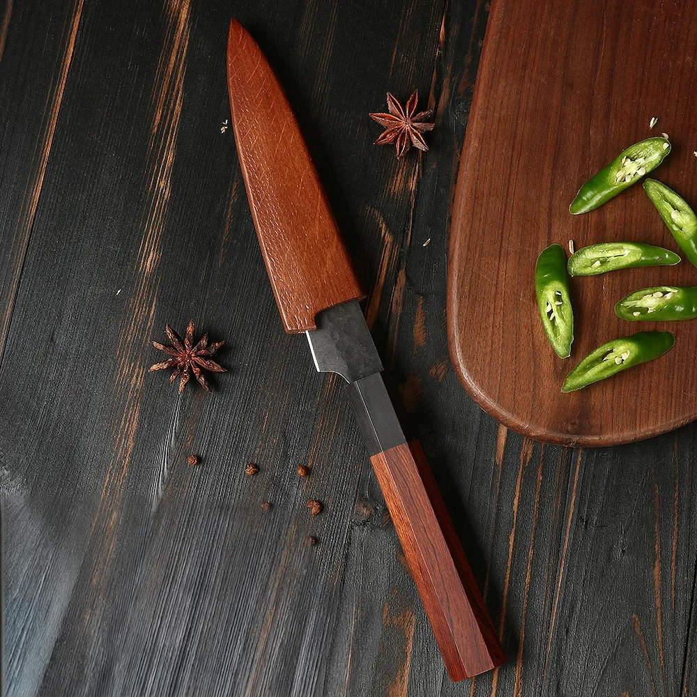 Petty Knife – High Carbon Steel Blade, Hammered Finish, Ebony & Red Wood Handle for Precision Cutting