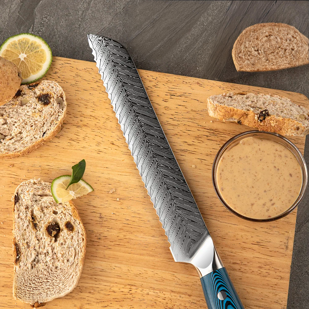 Bread High-Carbon Martensitic Stainless Steel Blue Pakkawood Handle 20cm