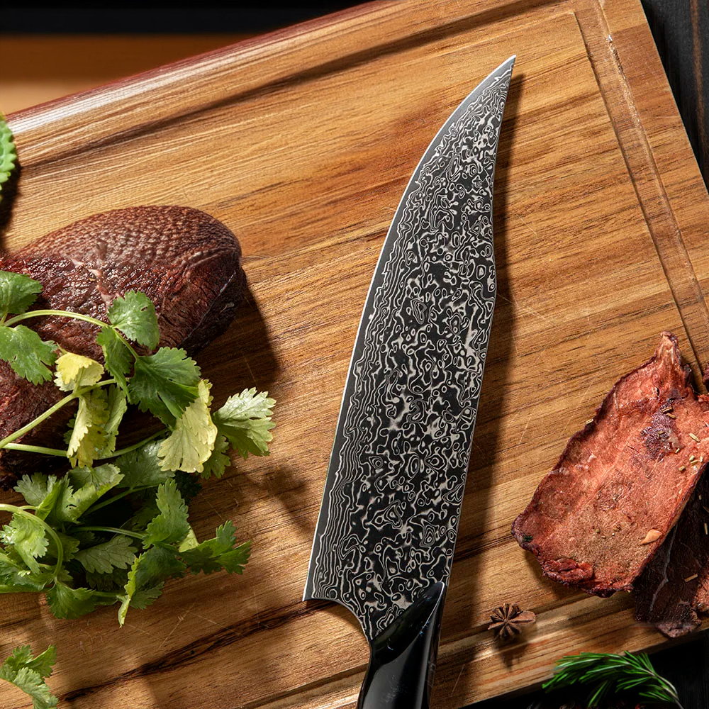 Premium Chef Knife - Damascus Full Tang, Carbon Fiber - Professional Kitchen Knife for Slicing, Chopping, and Dicing