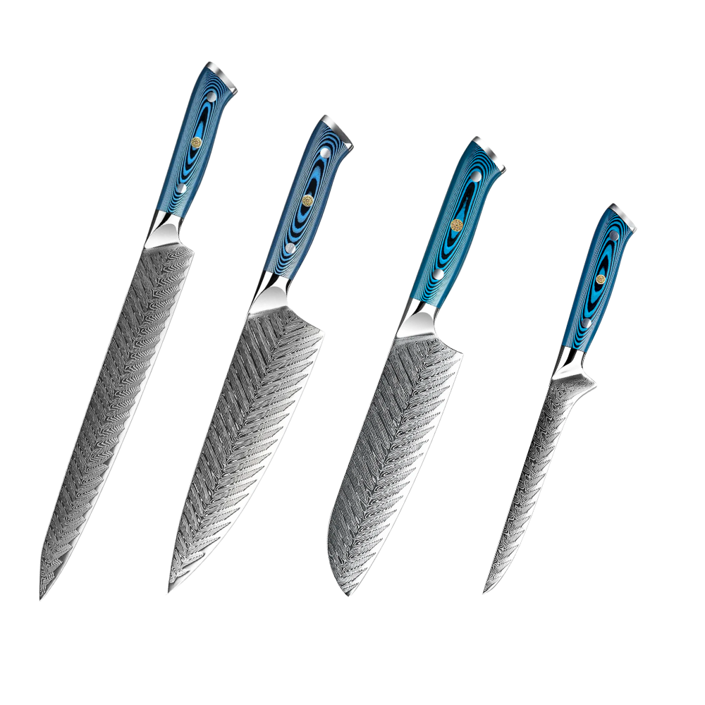 Unique Knife Set 73-Layer Damascus Steel & Blue Handle H242